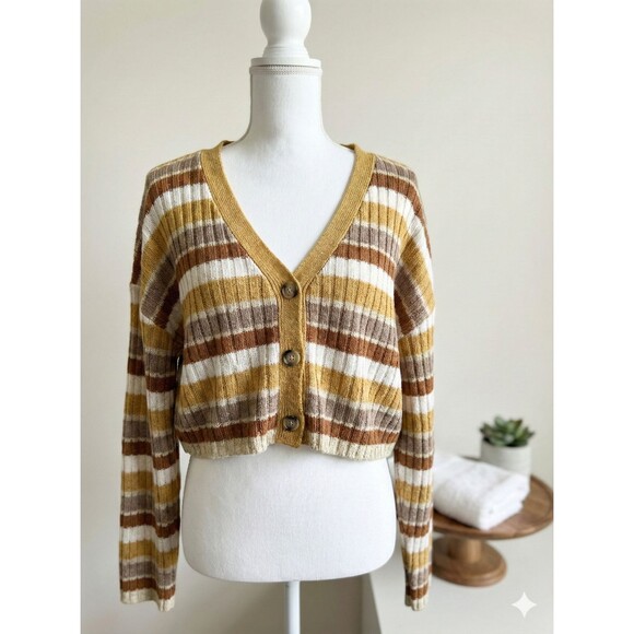 Forever 21 Retro Striped Cropped Cardigan, Size M , Pre-owned / No Flaws - Picture 2 of 7
